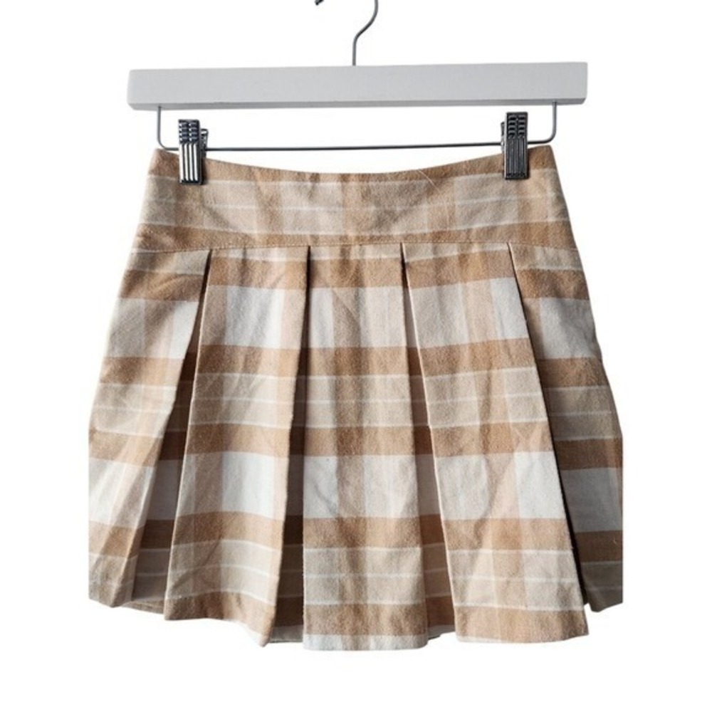 btween Pleated Skirt Kids 10 Tan Plaid Preppy School Academic Fall Neutral